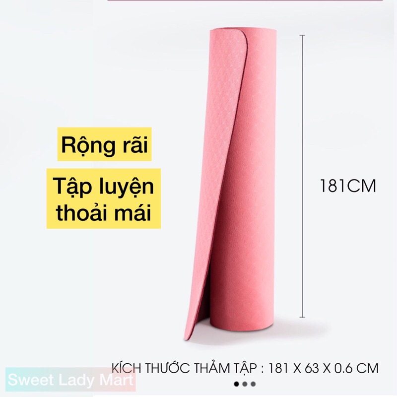 Thảm Tập Yoga 8mm Cao Su Non TPE Cao Cấp - Tập Gym, Tập Thể Dục - Rộng 61cm, Dài 183cm