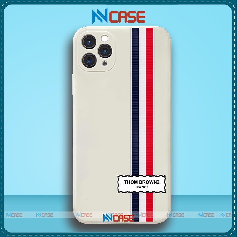 Ốp lưng iPhone Thom Browne cạnh viền vuông silicon mềm dẻo chống sốc cho iphone 6/6s/7/8/X/XS/11/12/13 Pro Plus Max