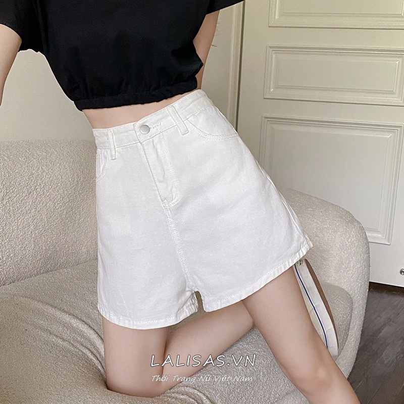 Quần denim ngắn lưng cao ống rộng dễ phối đồ phong cách Hàn Quốc