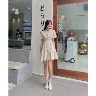 ĐẦM CỔ VEST ĐÍNH NÚT ĐUÔI CÁ