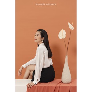MAIIMER - Áo sơ mi trắng cúc đen