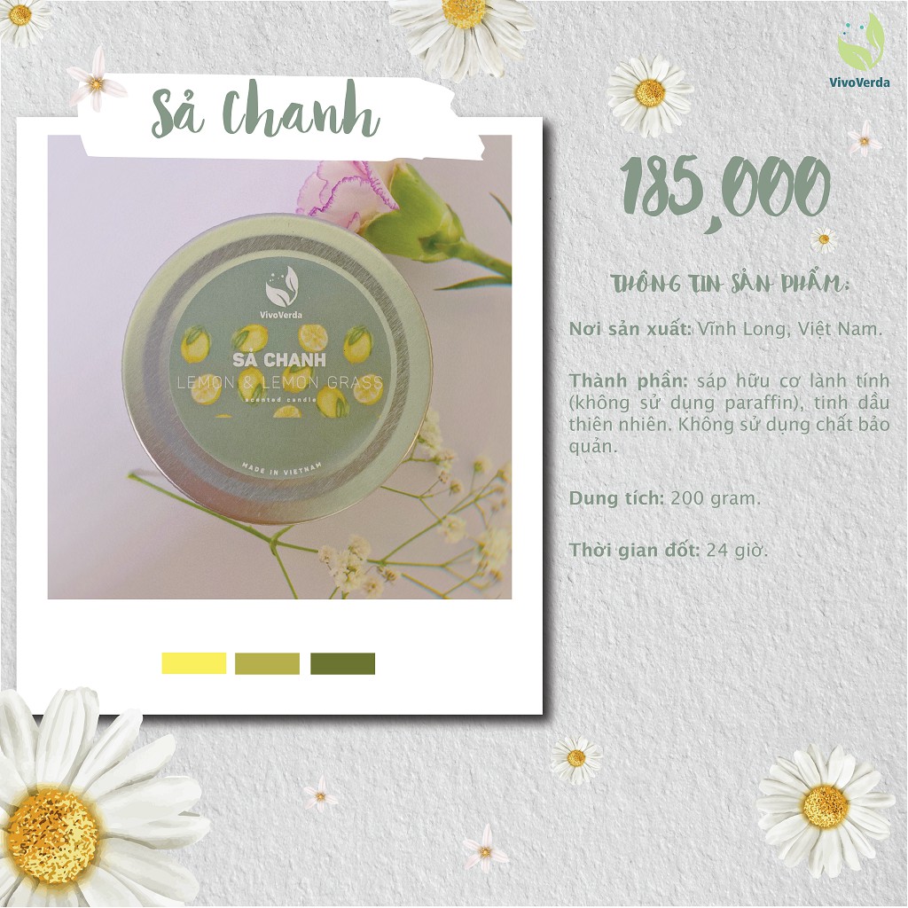 NẾN THƠM MÙI HƯƠNG SẢ CHANH 200g/VIVOVERDA SCENTED CANDLE LEMONGRASS SCENT 200g