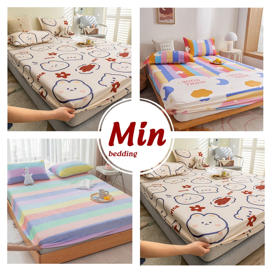 Bộ Ga Gối M6 M8 Ga Giường + 2 Vỏ Gối Nằm, Drap Trải Nệm Cotton Poly - Min Bedding (Miễn Phí Bo Chun)