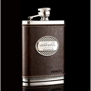 Bình rượu inox hip flask Honest bao da logo VODKA, nhỏ gọn bỏ túi 4oz (120ml)