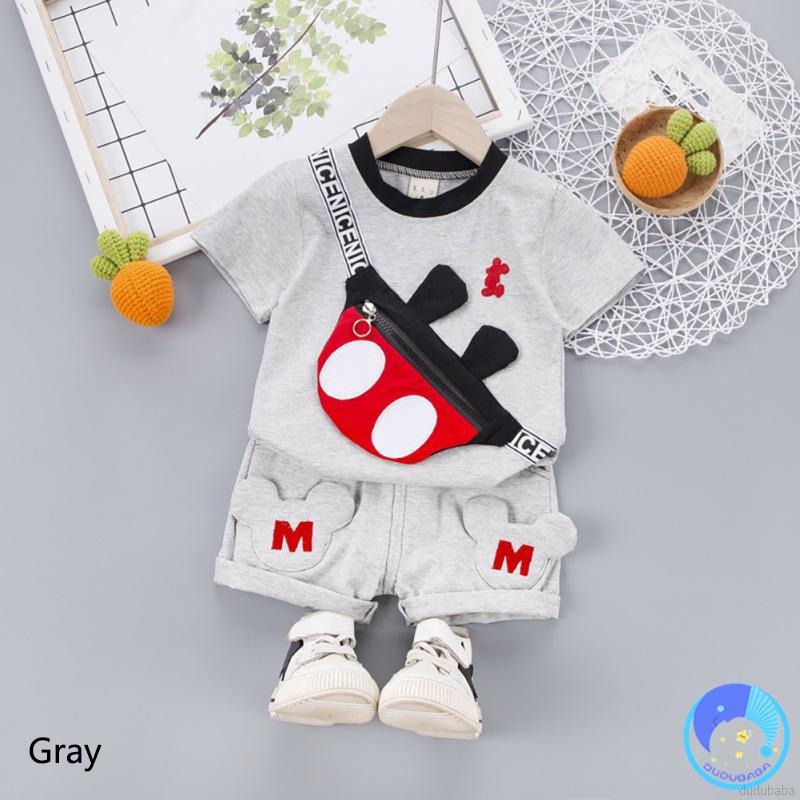 Bộ Áo Thun Tay Ngắn &amp; Quần Đùi Họa Tiết Hoạt Hình Thời Trang Mùa Hè Bằng Vải Cotton Cho Bé Trai Từ 0-4 Tuổi