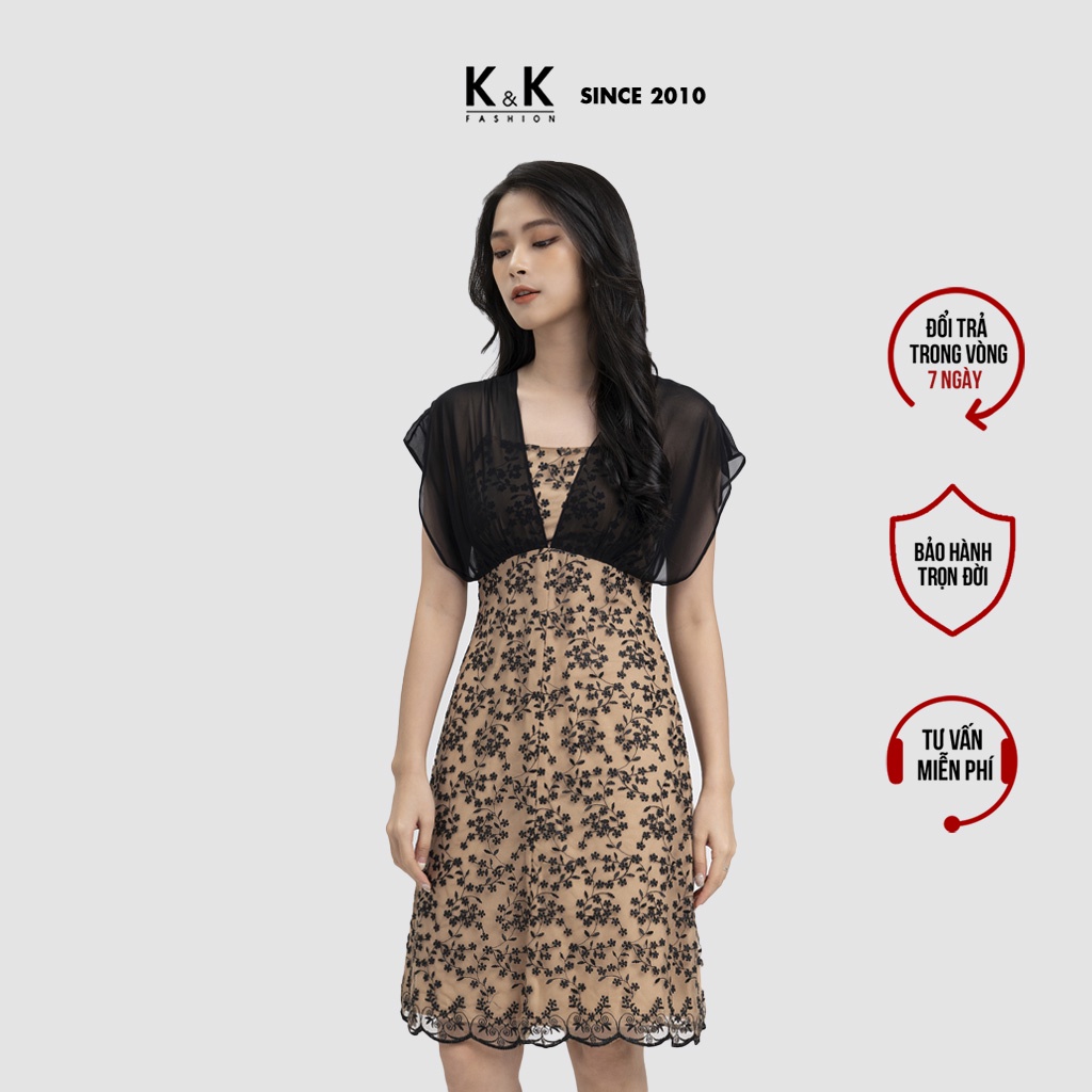 Đầm Ren Dáng Chữ A Họa Tiết Hoa Thêu K&K Fashion KK108-02 Chất Liệu Ren Phối Tằm Ý