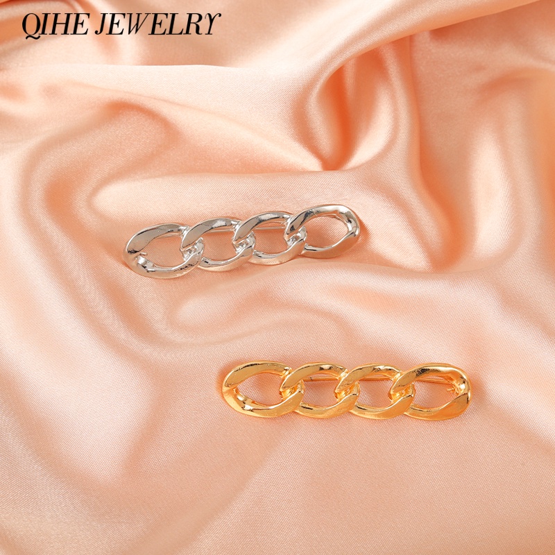 Chuỗi trâm cài áo QIHE JEWELRY màu vàng bạc bằng kim loại phù hợp làm trang sức cho nam nữ