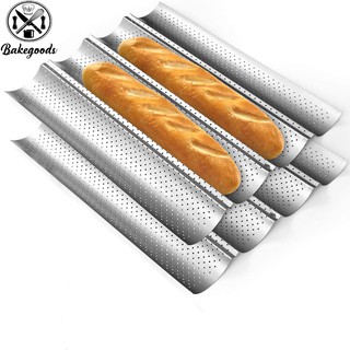 KHAY NƯỚNG BÁNH MỲ 4 RÃNH 38x33cm - Khay thép lượn sóng có lỗ thoáng