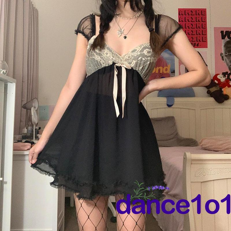 Đầm chữ A cổ chữ V phối ren gợi cảm cho nữ