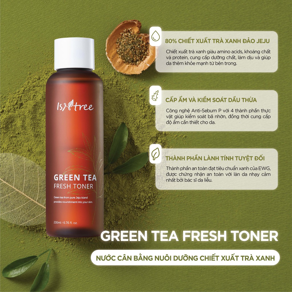 Toner chiết xuất trà xanh ISNTREE GREEN TEA FRESH TONER 200ml