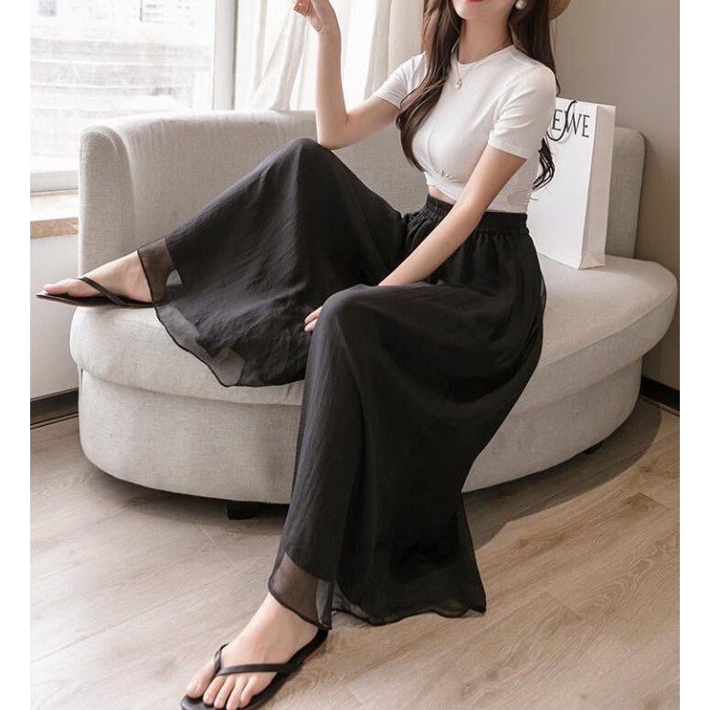 ✿100kg✿ Can Wear Fat Mm Series Drop Feeling Chiffon Pants Capris Show Thin Wide Pants High Waist Loose Large Size Women's Casual Pants Korean Dance Skirt