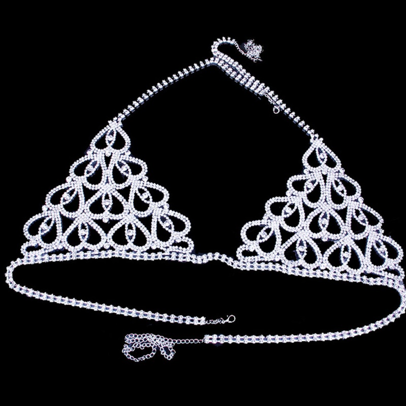 Youyo Bộ Bikini Dây Xích Kim Tuyến Hình Trái Tim Rỗng Đính Đá Pha Lê Lấp Lánh Quyến Rũ Cho Nữ Cl