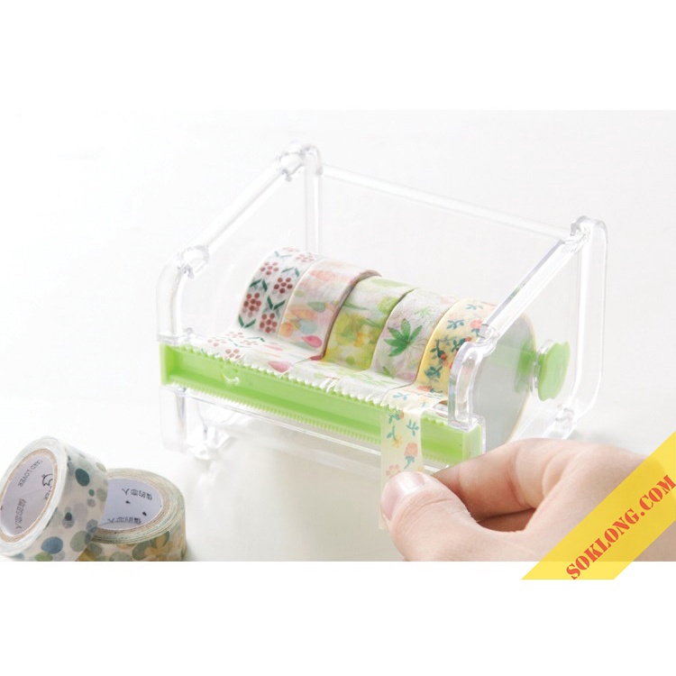 Hộp cắt washi tape trong suốt cỡ lớn gồm 2 dao cắt tiện ích C03