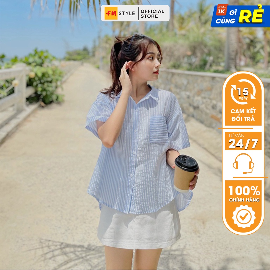 Áo sơ mi caro nữ FM Style tay ngắn form rộng chất Đũi xuất xịn phong cách ulzzang Hàn Quốc trẻ trung 21062417