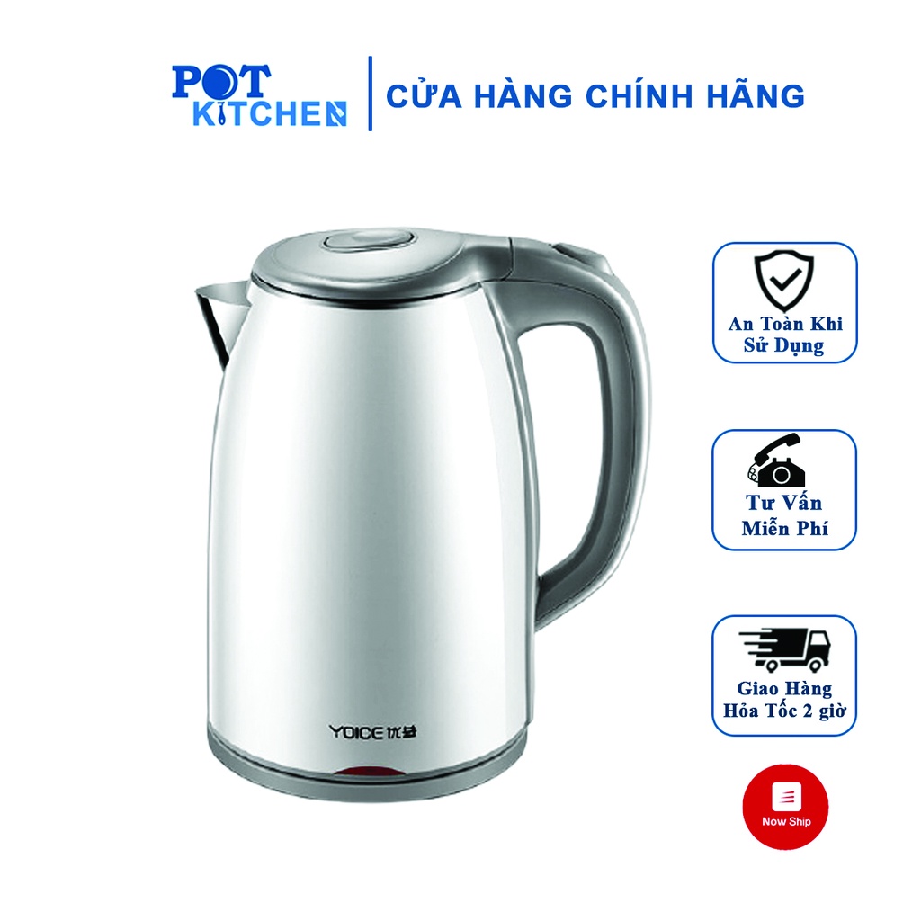 Ấm siêu tốc, Bình đun nước siêu tốc Yoice dung tích 1,8L chất liệu 2 lớp inox 304 công suất mạnh mẽ 1500W POT KITCHEN