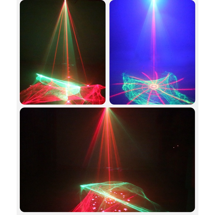 Đèn chiếu laser 3D cảm ứng theo nhạc - Đèn 3D sân khấu 5 lỗ sử dụng karaoke gia đình, tiệc cưới hàng cao cấp