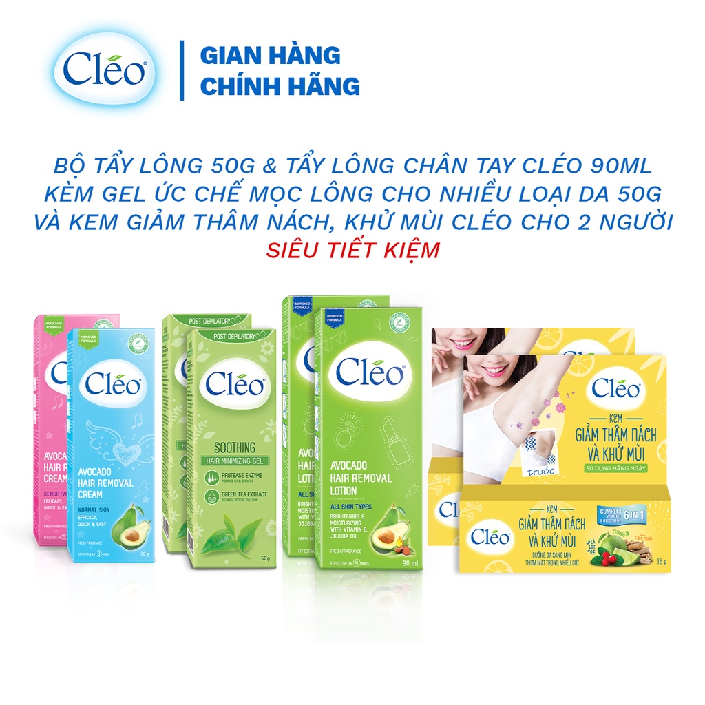 Bộ tẩy lông toàn thân &amp; giảm thâm, khử mùi Cleo cho 3 người