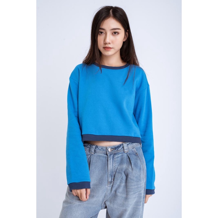 Áo Sweatshirt Nỉ Không Mũ Nữ BOO Dáng Croptop Phong Cách Basic