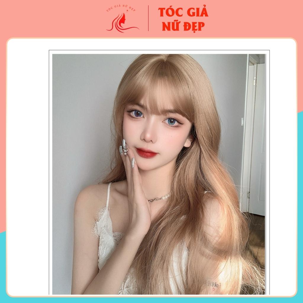 Tóc giả nữ cả đầu xoăn dợn dài 60cm, màu vàng tây