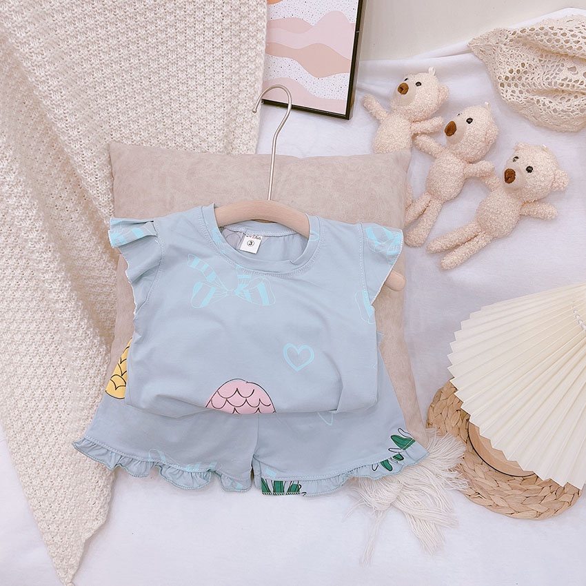 Bộ Quần Áo Trẻ Em Cộc Tay In Hình Mèo Dâu LOL Xinh Xắn Vải Cotton Cho Bé Gái Từ 8-20kg Mã CT47