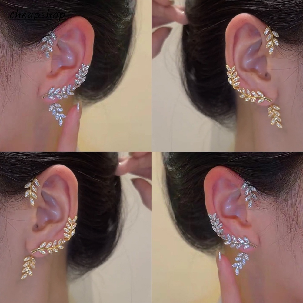 Khuyên tai iF YOU hình chiếc lá đính đá phong cách Hàn Quốc