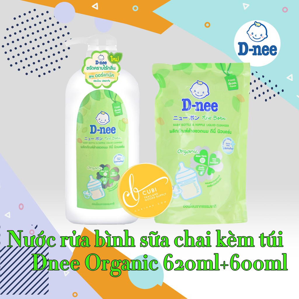 [Mẫu Mới] Combo chai và túi nước rửa bình sữa Dnee Thái