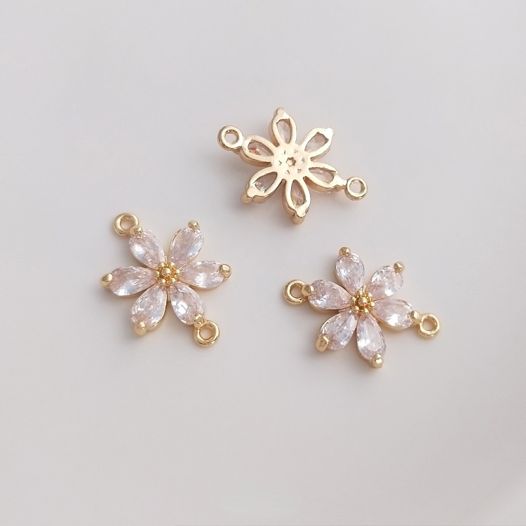 Mặt Dây Chuyền 14K Bằng Đồng Thau Hình Hoa Cúc Sáu Cánh Màu Vàng zircon Làm Mặt Dây Chuyền Thủ Công DIY