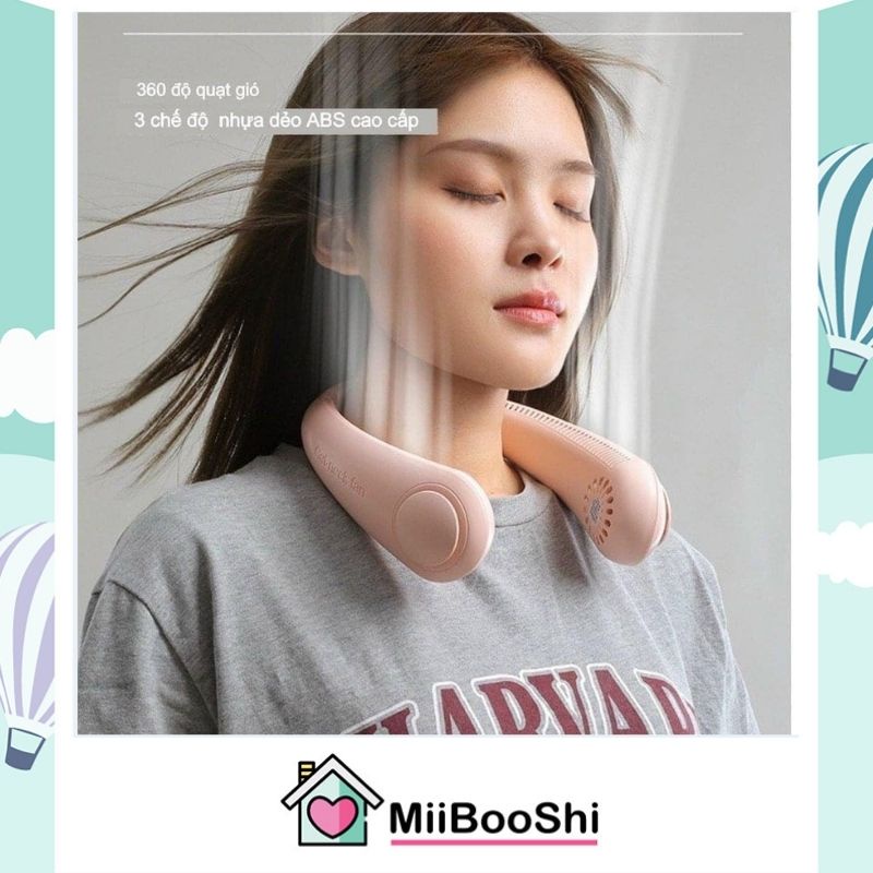 Quạt tích điện mini quàng cổ USB không cánh dáng thể thao thông minh tiện ích sử dụng trong 10H Miibooshi D5.029.XA