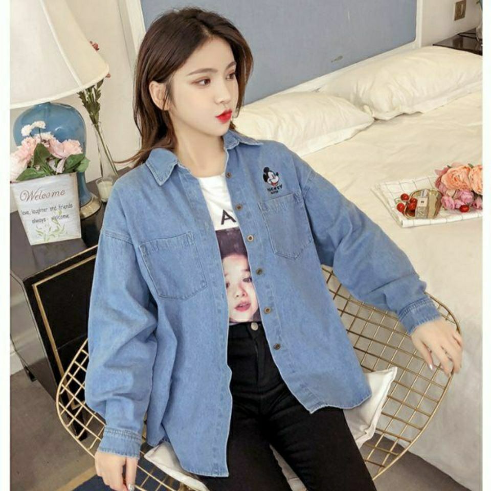 Áo Sơ Mi Denim Dài Tay Dáng Rộng Thời Trang Mùa Thu 2020 Dành Cho Nữ