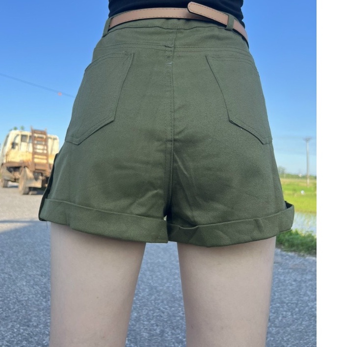 Quần short lưng cao Kaki Jean TRẮNG / ĐEN/ XANH RÊU Chất Jean Dày Dặn Siêu Hot.