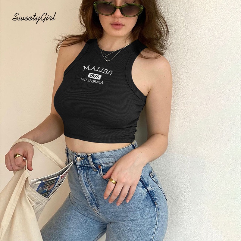 Áo Tank Top Thể Thao Cổ Tròn Ôm Eo Thêu Chữ Thời Trang 2022 Cho Nữ