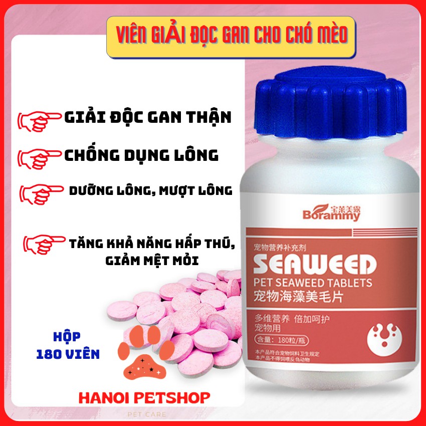 [HIỆU QUẢ 100%] Viên Dưỡng, Mượt Lông, Thận, Bổ Máu, Mượt Lông Cho Chó Mèo Borammy 180v-Tăng sức Đề Kháng Cho Thú Cưng