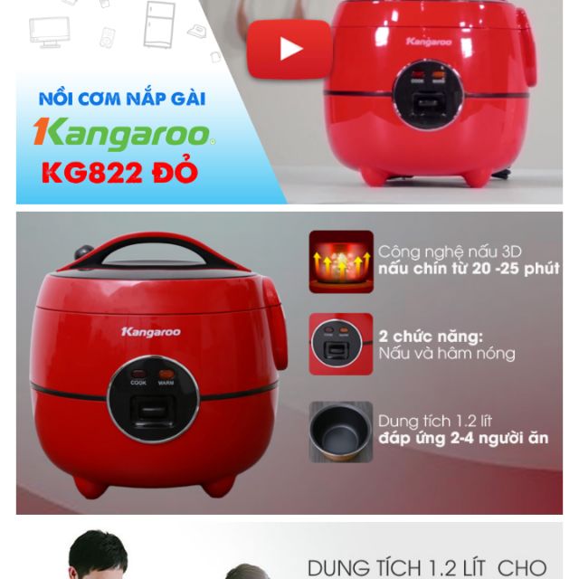 Nồi cơm điện kangaroo đỏ 1,2lit. KG822. hàng trưng bày y hình | BigBuy360 - bigbuy360.vn