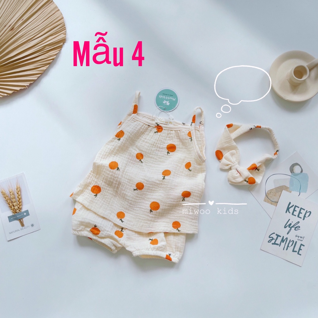 Đồ bộ 2 dây chất musline cao cấp cho bé gái / Đồ bộ 2 dây bé gái