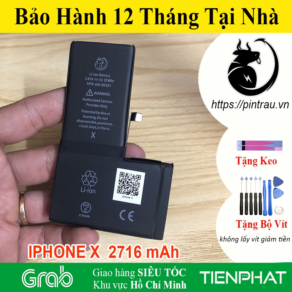 Pin BISON Iphone X chính hãng - Pin Con Trâu - BH 12 tháng online - Dung Lượng 2716 mAh