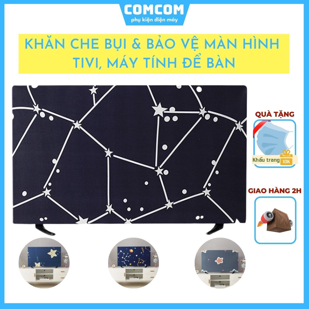 Khăn phủ tivi đủ kích thước - Rèm tivi chống bụi, vải che bụi cao cấp - Họa tiết màn che tivi dễ thương, bắt mắt