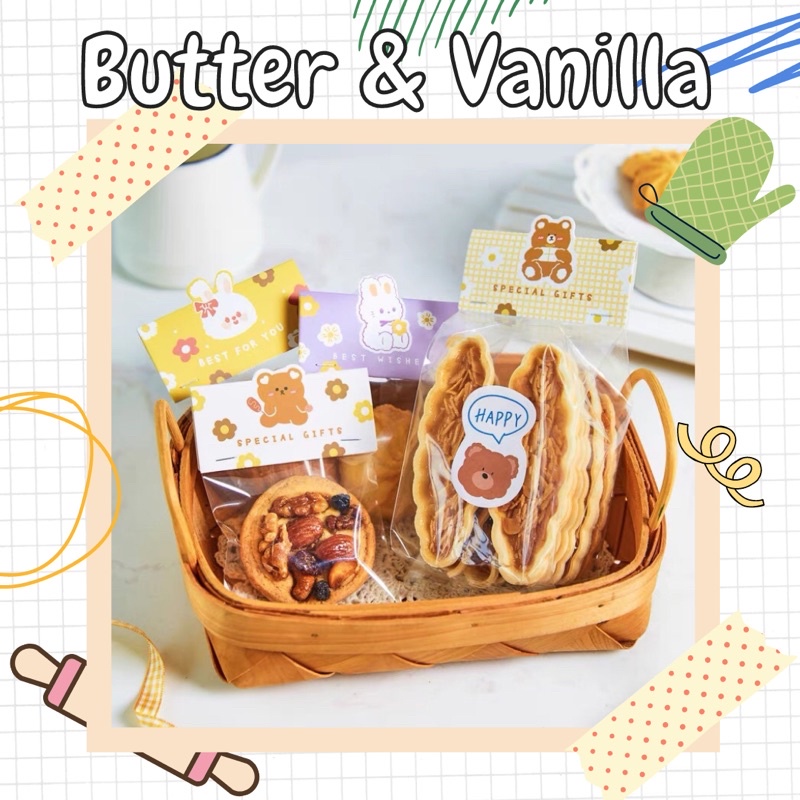 Bộ 10 Túi đựng bánh kẹo hàn nhiệt niêm phong có tag trang trí Giấy hoạ tiết Gấu-Thỏ Size 8x6,5x21,8cm