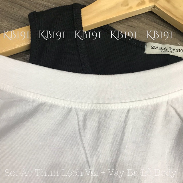 Set Áo Croptop Lệch Vai + Váy Ba Lỗ Body - SD04