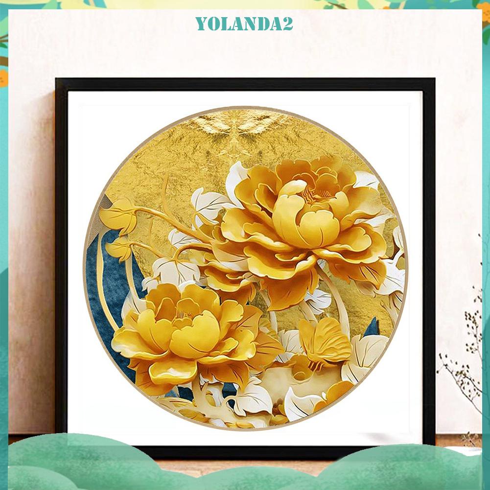 Tranh đính hạt đá tròn 5D tự làm hình hoa mẫu đơn