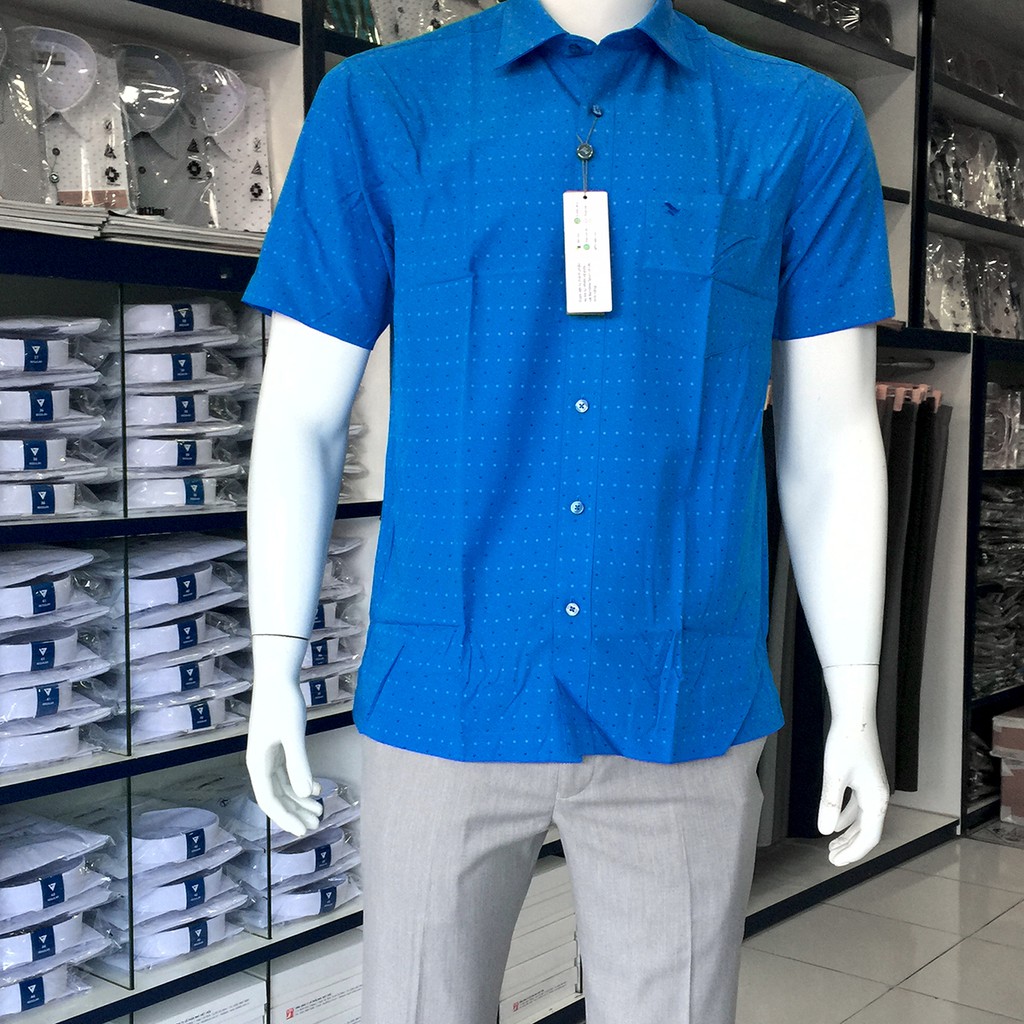 Áo sơ mi việt tiến tay ngắn xẻ tà lai ngang 0145
