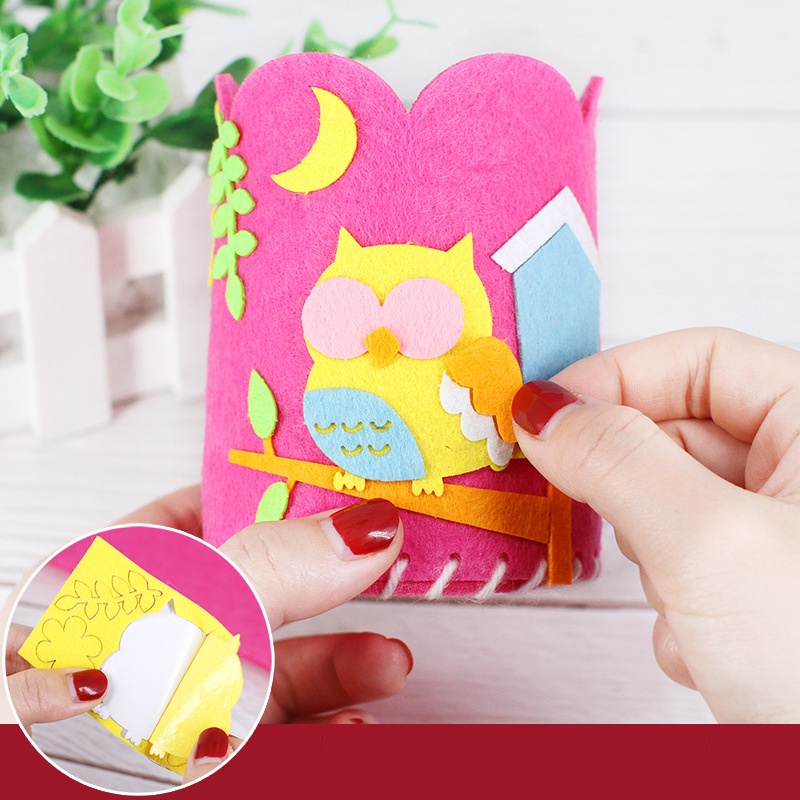 Ống Đựng Bút Bằng Vải Nỉ Thủ Công DIY Họa Tiết Hoạt Hình Dành Cho Trẻ Mẫu Giáo