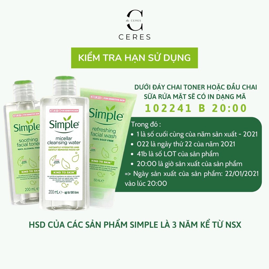 Combo Simple ( Sữa Rửa Mặt + Nước Tẩy Trang + Toner Nước Hoa Hồng + Kem Dưỡng Ẩm Da ) Tẩy Tế Bào Da Chết Dịu Nhẹ