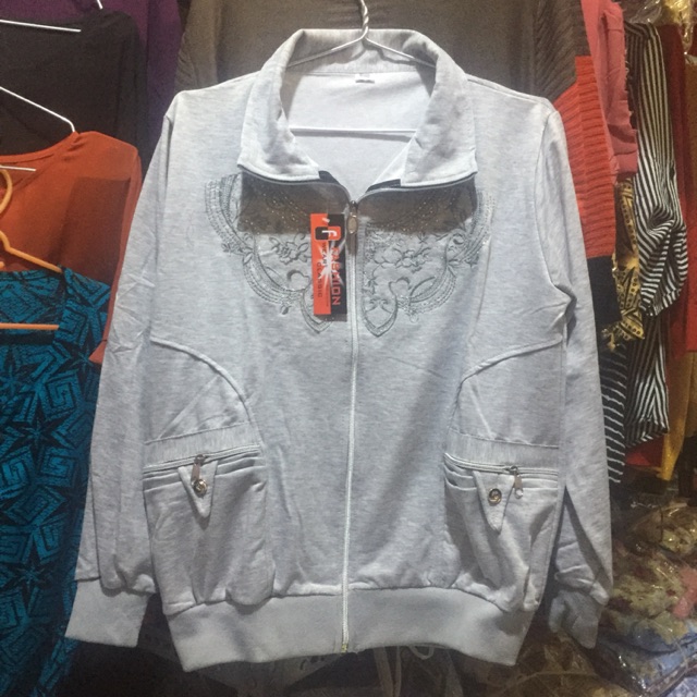 Áo khoác thun trung niên thêu hoa văn