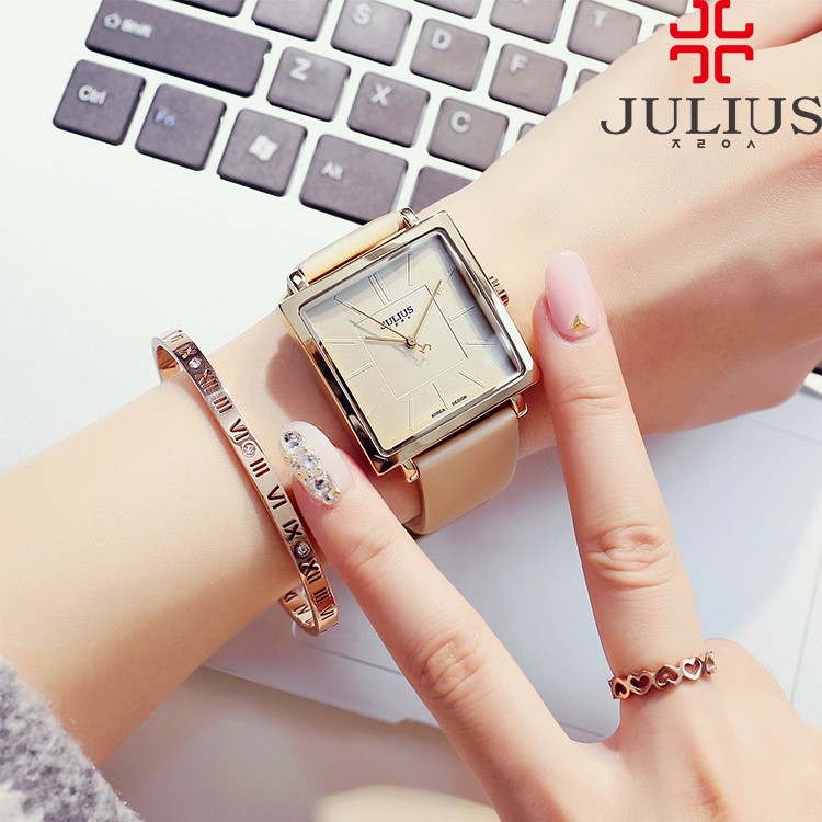 Đồng hồ nữ dây da Julius mặt vuông Ja-354