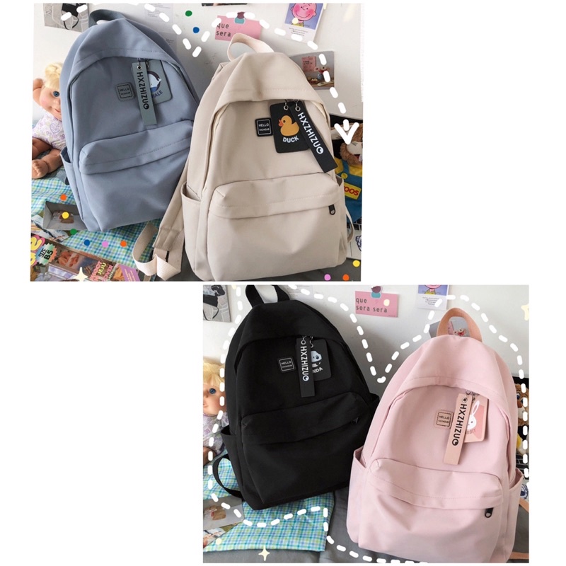 Ba lô basic màu ulzzang khoá hình vịt thỏ cá gấu chim dễ thương balo học sinh viên bé chống nước hàn quốc