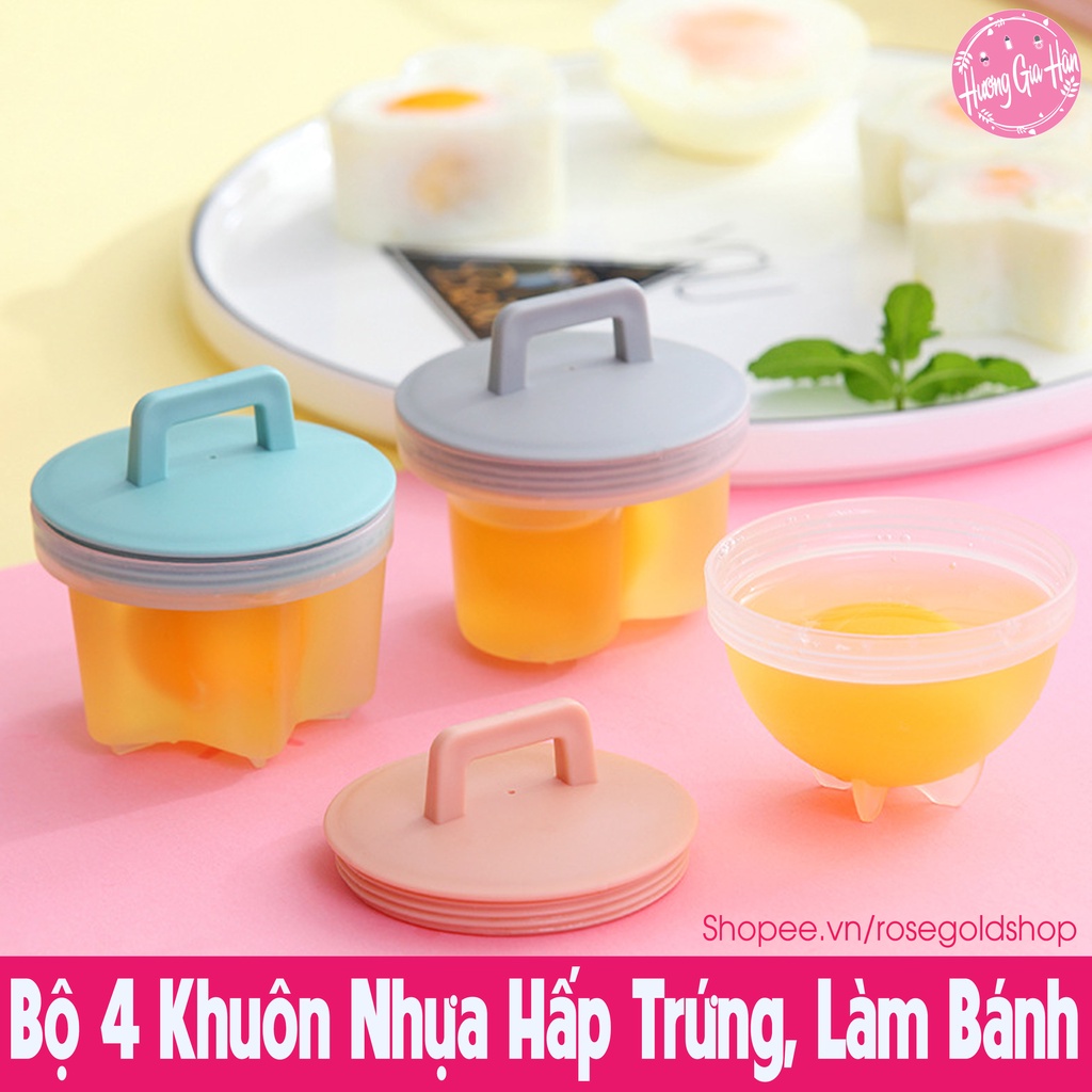 Khuôn Hấp Trứng Chống Dính, Khuôn Làm Bánh Cho Bé (Set 4 Khuôn Nhựa Kèm Chổi Silicon Quét Dầu)