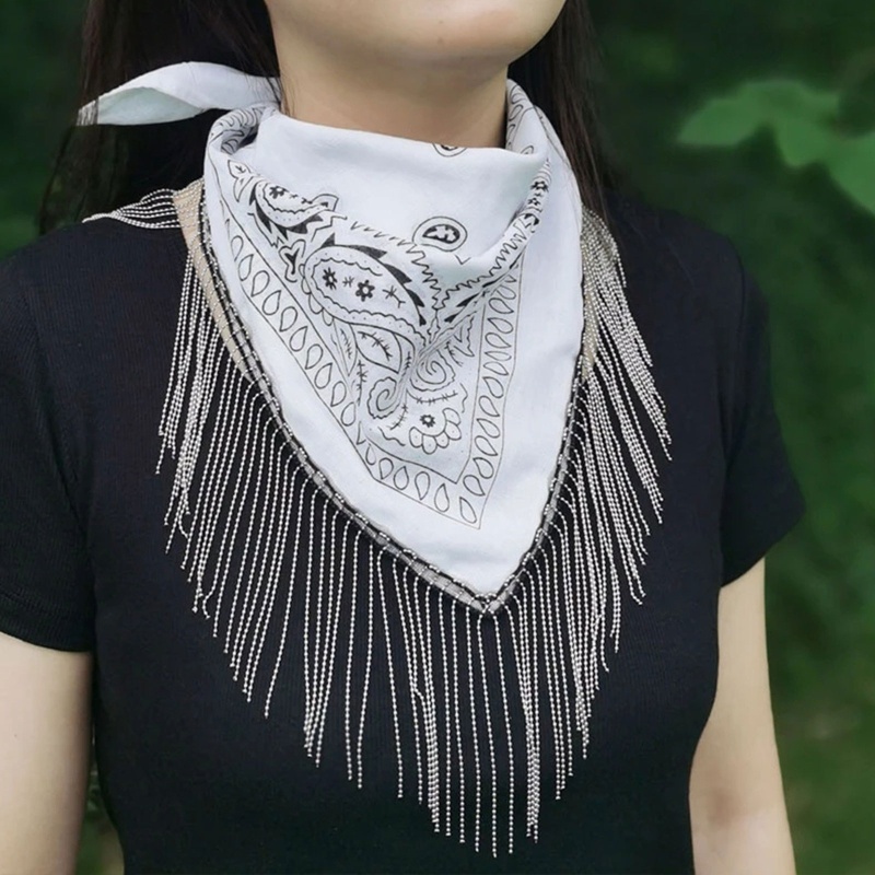 Khăn Trùm Đầu Bandana Đính Đá Tinh Xảo Với Tua Rua Màu Bạc Cho Unisex