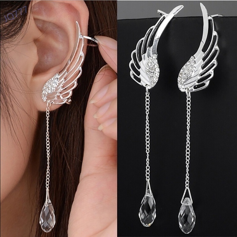 Silver Angel Wing Stylist Crystal Earrings Drop Dangle Ear Stud for Women