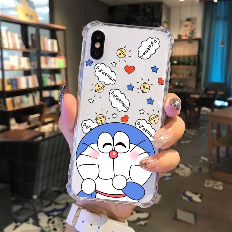 Ốp Điện Thoại Trong Suốt Dày Dặn Chống Sốc Hình Doraemon Kèm Dây Đeo
