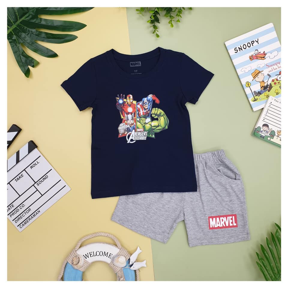 Bộ quần áo mùa hè bé trai cộc tay in hình Marvel cho bé size 1 - 7